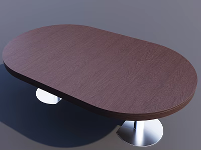 Modern Oval Conference Table with Dark Brown Wood Grain Top and Silver Metal Legs Design 3d model