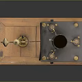 Vintage Mechanical Device With Wooden Base And Brass Metal Components
