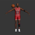 Man In Red Bulls Jersey 23 With Floating Basketball And Outstretched Arms On Gray Background