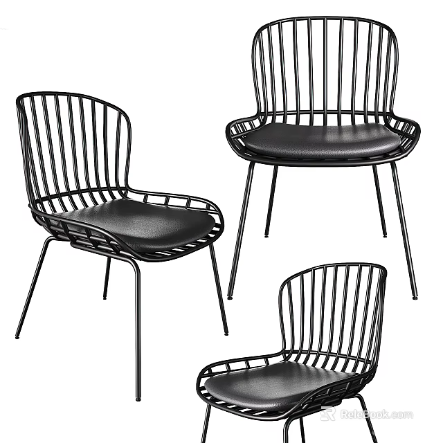 Modern Black Metal Frame Leisure Chair With Woven Design And Comfortable Seat 3d model 