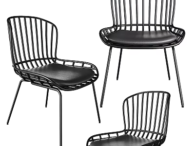 Modern Black Metal Frame Leisure Chair With Woven Design And Comfortable Seat 3d model