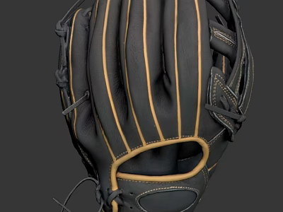 Professional Black Leather Baseball Glove With Yellow Stitching And Durable Design 3d model