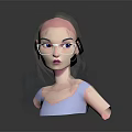 3D Stylized Game Movie Character With Long Hair Glasses And Light Blue Top