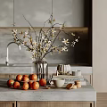 Stylish Decorative Ornament Combination With Vase Flower Branches Oranges Cup Cookies Books And Pumpkin Ornament