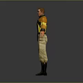 Man In Yellow And Black Jacket With Beige Brown Pants And Black Boots Arms Outstretched
