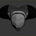 Futuristic Silver Metallic Combat Helmet With Black Shoulder Armor Geometric Cut Surface And Silver Stripes