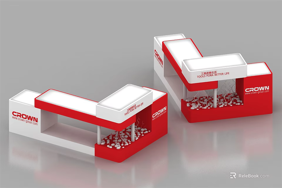 Red And White Crown Display Shelves With Red Particles Design 3d model