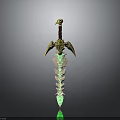 Ornate Sword With Golden Decorations Red Hilt Green Glowing Blade And Skeletal Design
