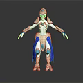 White and Blue Sci Fi Game Character With Gold Armor and Glowing Accents