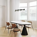 Modern Dining Table Set With Oval White Tabletop Black Legs And Brown Beige Chairs 3d model