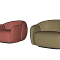 Burgundy And Mustard Single Sofas With Modern Rounded Design And Colorful Balls 3d model