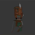 Cartoon Style Tower Scene With Red Green Structure Windows Staircase Spire And Small Character