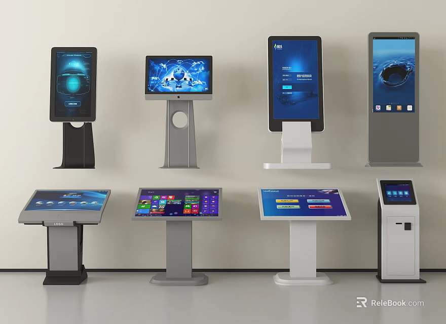Public Facilities Various Interactive Touchscreen Kiosks With Digital Displays And User Interfaces 3d model