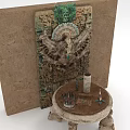 Ornament Decoration Set With Carved Panel Eagle Ornament Green Plant Stone Table And Container Pens