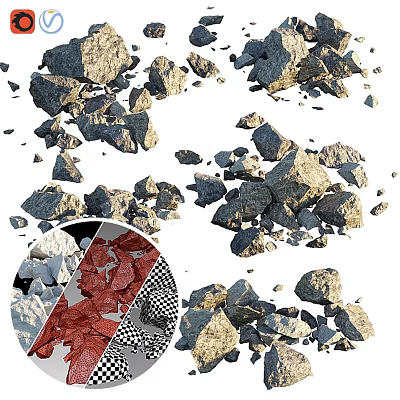 Garden Ornaments With Various Colored Stones Including Red White And Checkered Patterns 3d model