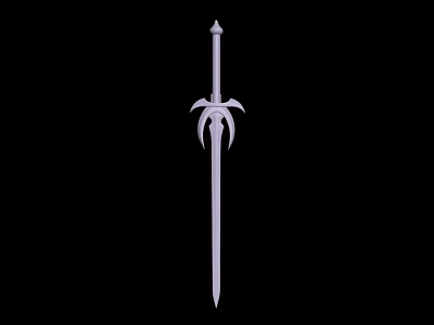 Silver Medieval Sword With Long Handle Three Pronged Guard And Pointed Tip 3d model