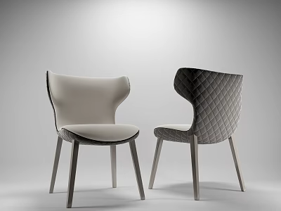 Modern Single Seater Armchairs With Light And Dark Gray Curved Quilted Backrests And Wooden Legs 3d model