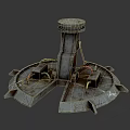 Rustic Industrial Style Metal Decorative Stand With Cylindrical Pillar Supporting Feet And Wired Connections