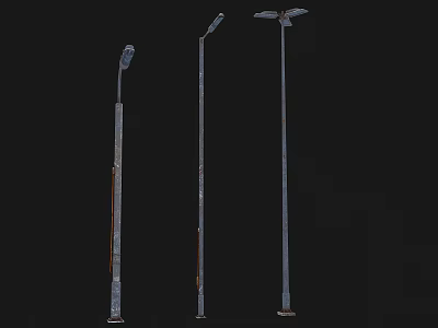 Industrial Equipment Featuring Three Street Light Poles Against Black Background Structure 3d model