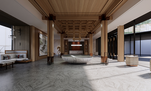 New Chinese Style Hall Exquisite Lobby 3d model