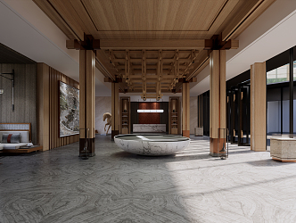 New Chinese Style Hall Exquisite Lobby 3d model