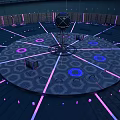 Futuristic Scenic Landscape With Circular Platform Purple Blue Lights Black Sphere And Glowing Lines