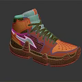 High Top Multicolor Sneakers With Yellow Blue Red And Brown Patchwork Design 3d model