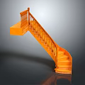 Orange Wooden Staircase Furniture With Handrail And Curved Steps Design