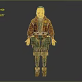 Game Movie Character With Red Hair Green Cap Brown Jacket And Mechanical Leg Gear