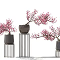 Decorative Bonsai Potted Plants With Pink Blossoms On Metal Stands