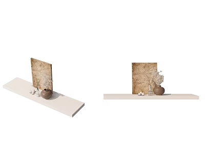 Decorative Ornament Combination on White Shelf with Textured Board Pottery Jar and Plant Decorations 3d model
