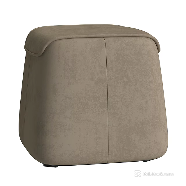 Light Brown Upholstered Ottoman With Soft Fabric Padded Top And Modern Compact Design 3d model 