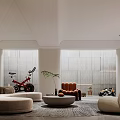 Modern Elegant Basement Interior With Sofa Round Coffee Table Armchair And Plants