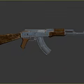 AK Rifle With Wooden Stock Handguard And Metal Barrel On Gray Reflective Background