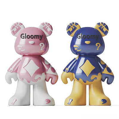 Gloomy Bear Dolls With Pink White And Blue Yellow Designs 3d model