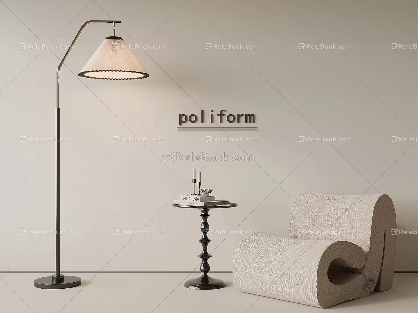 French Casual Sofa Single Sofa Side Floor Lamp 3d model