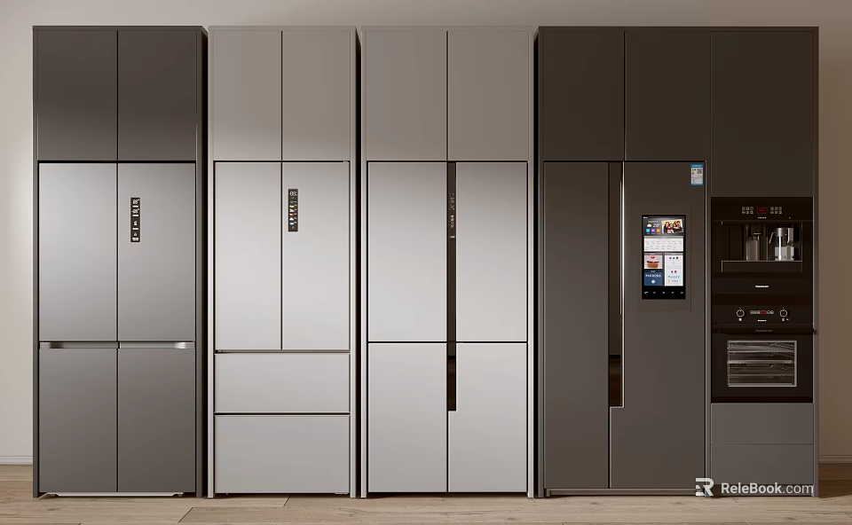 Sleek Modern Grey Refrigerators And Freezers With Side By Side Placement Design 3d model