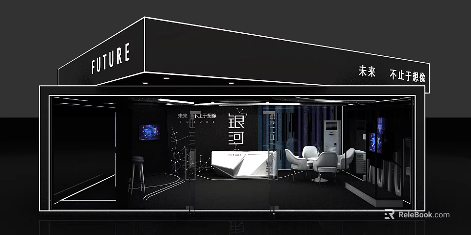 Modern Future Tech Liquor Store Interior With Display Shelves Bar Counter Sofa And Lighting 3d model 