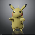 Yellow Pikachu Cartoon Character With Black Ears Red Cheeks Open Hands Standing On Dark Background