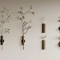Stylish Wall Decor Featuring Decorative Vases With Branches And Dried Plants 3d model