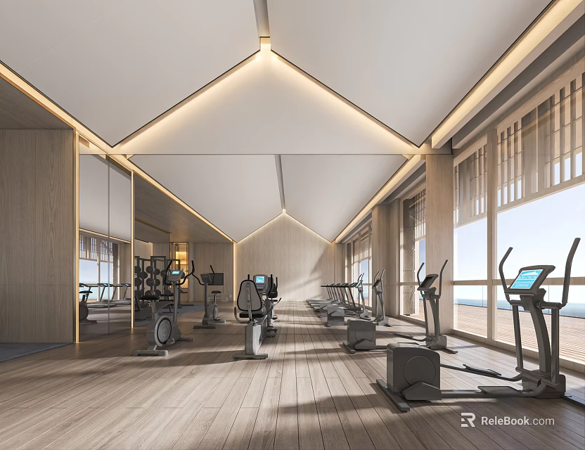 Modern Gym Interior With Fitness Equipment And Natural Light 3d model 