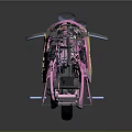 Unique Pink Motorcycle With Colorful Circular Design And Blue Accented Wheels