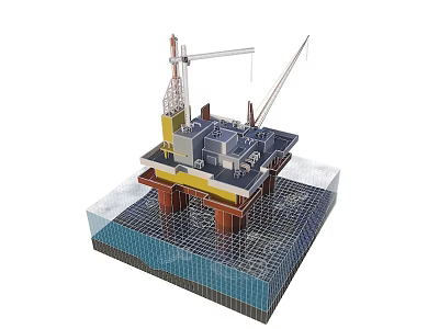 Offshore Oil Drilling Platform 3D Model With Structure Equipment And Underwater Foundation 3d model