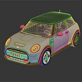 White Compact Car With Black Roof Yellow Side Mirrors And Black Wheels