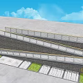 Municipal Road Design With Sloped Ramp Railings Grass Strips And Sidewalk
