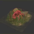 Red Flower Shaped Object With Wings Placed On Green Grass Area