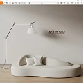 Modern Beige Multi Seater Sofa With Floor Lamp And Poliform Wall Sign