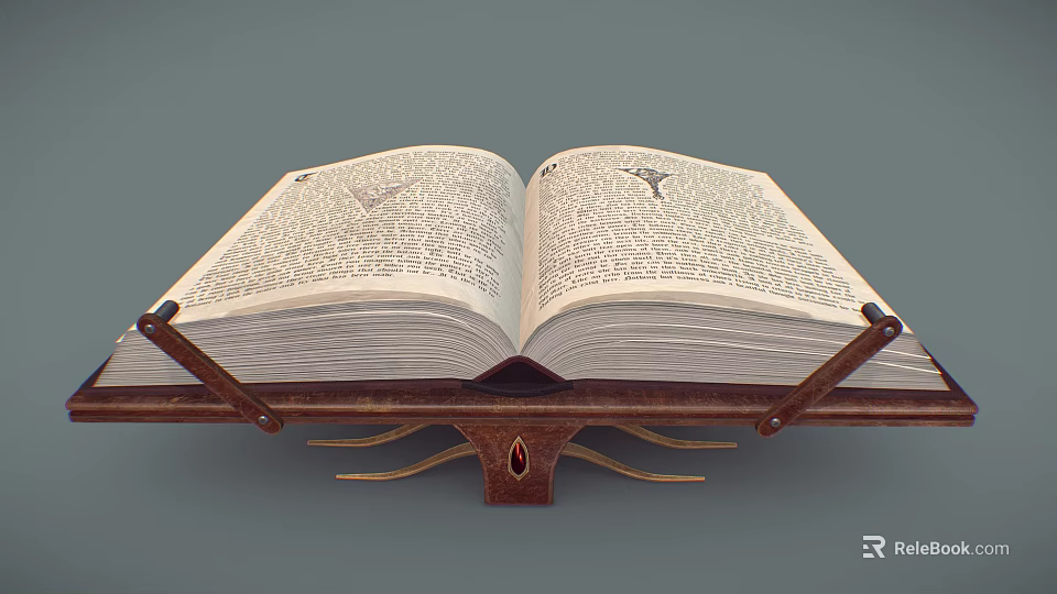 Open Vintage Book On Wooden Stand With Text And Illustrations 3d model 