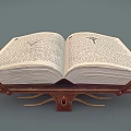 Open Vintage Book On Wooden Stand With Text And Illustrations