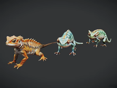 Vibrant Colored Exotic Reptiles Showcasing Diverse Species and Detailed Skin Textures 3d model